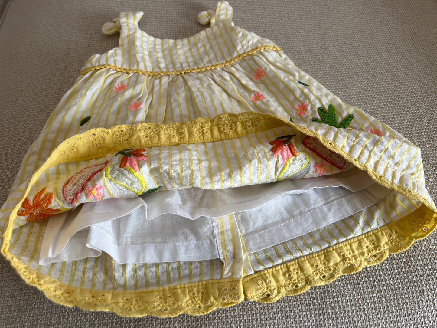 Robe jaune motifs fruits