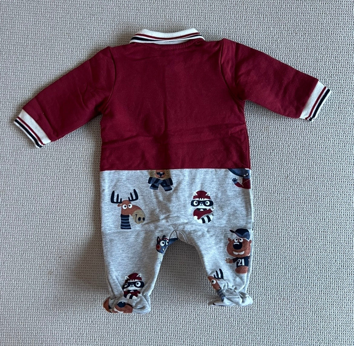 Grenouillère chicco en rouge & gris