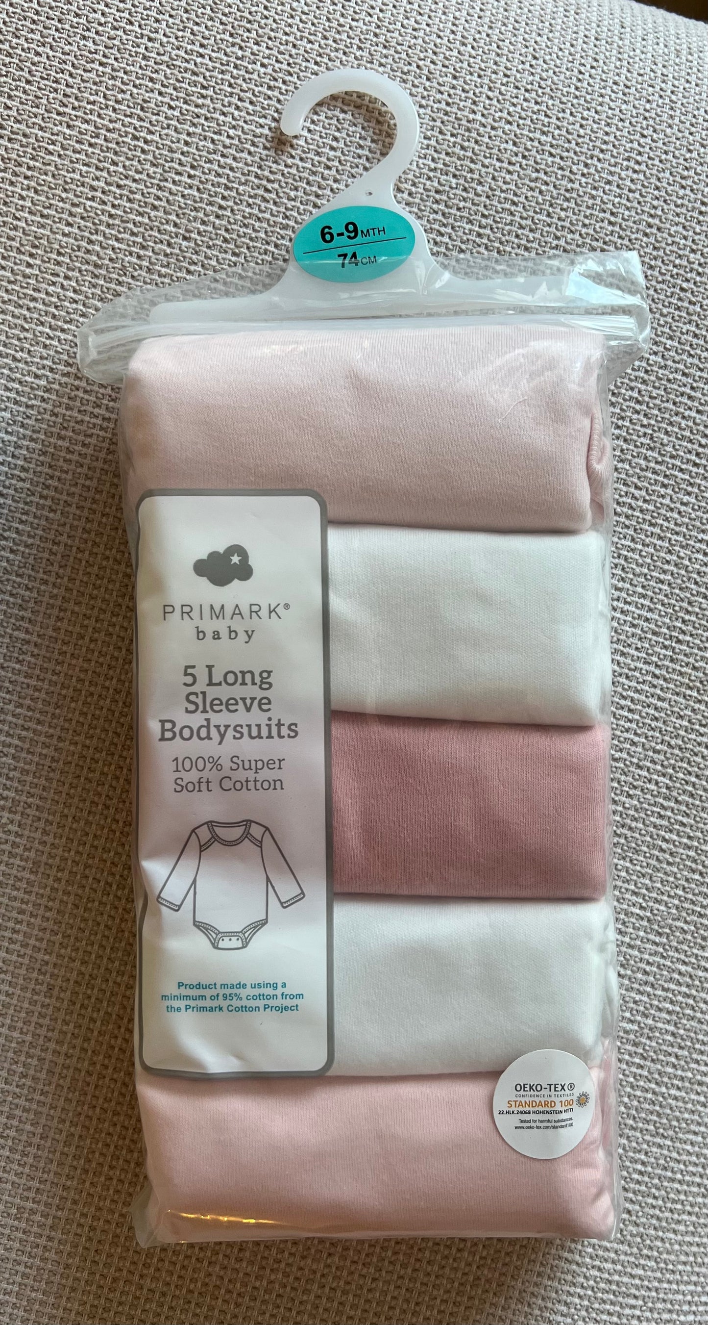 Pack 5 bodies manches longues fille rose et blanc