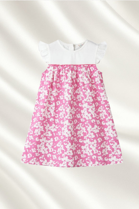 Robe fleurie demi-blanche et Rose