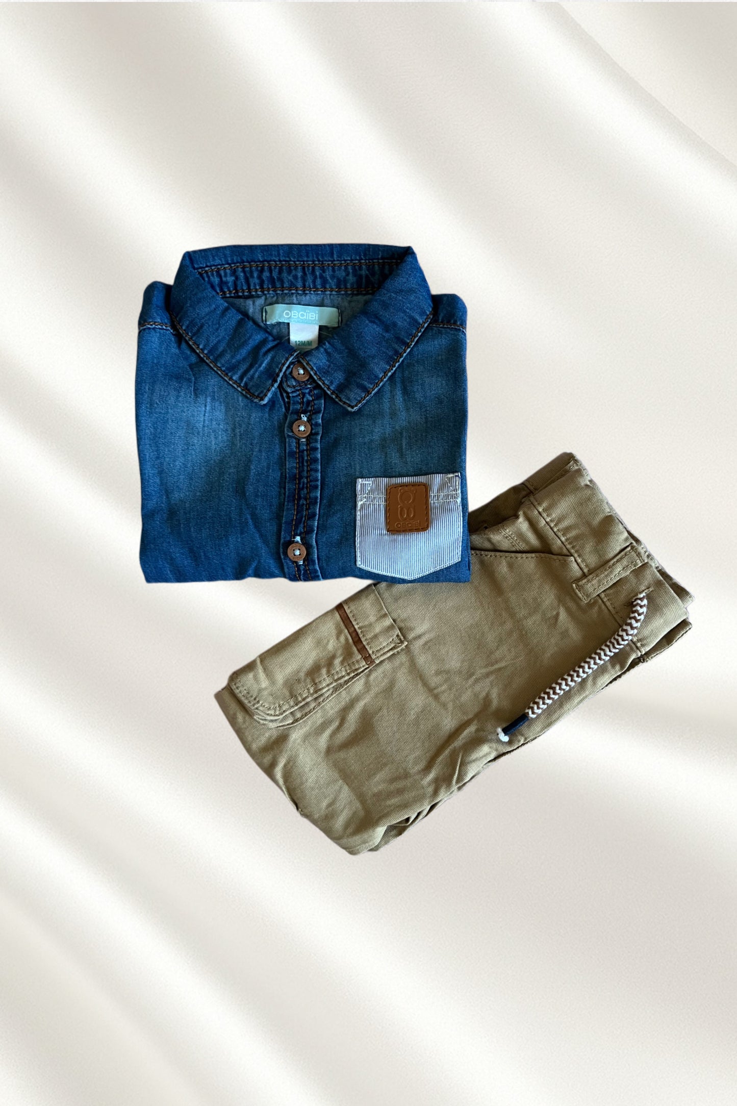 Ensemble 2 pcs chemise jean et pantalon beige