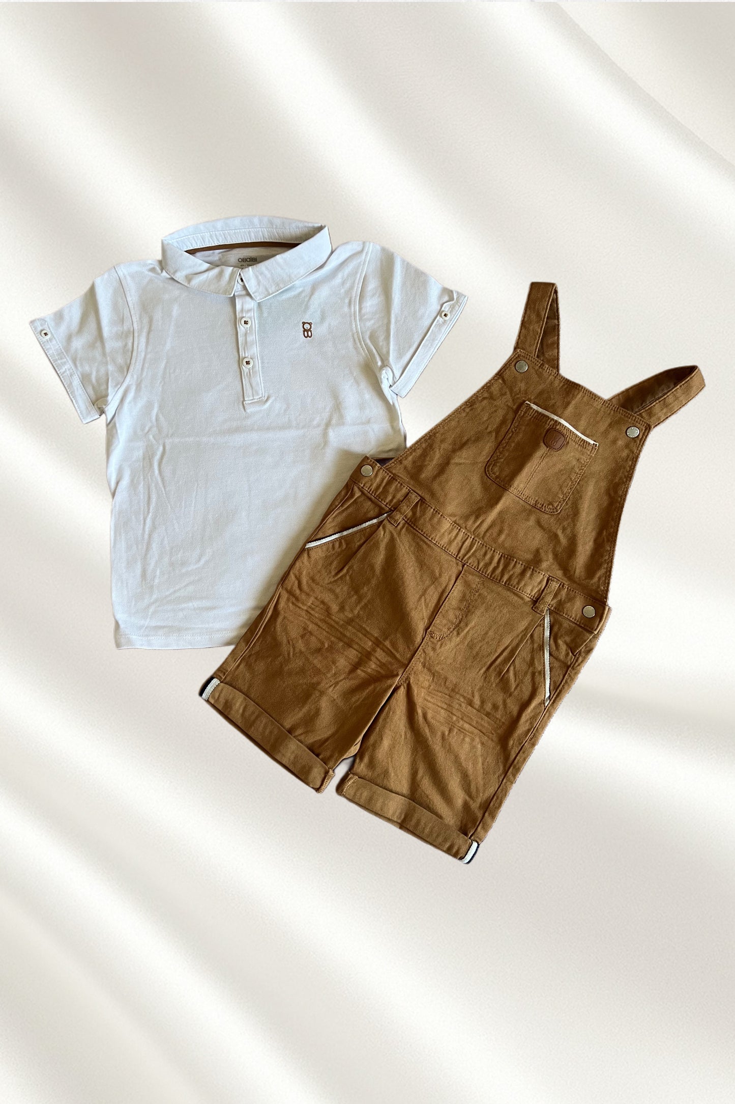Ensemble 2 pcs Salopette courte en Marron avec Polo