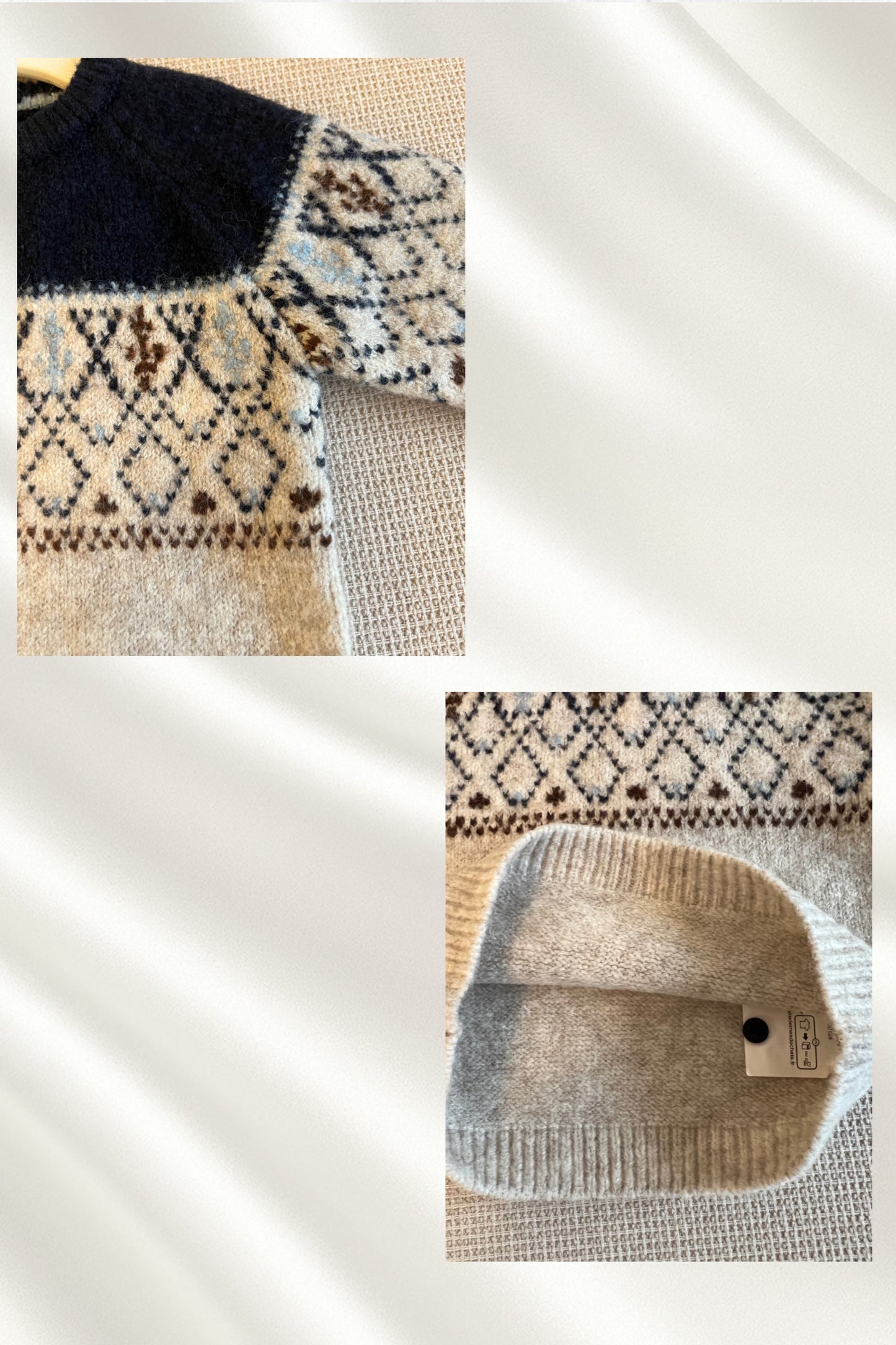 Tricot beige et bleu marine pour garçons