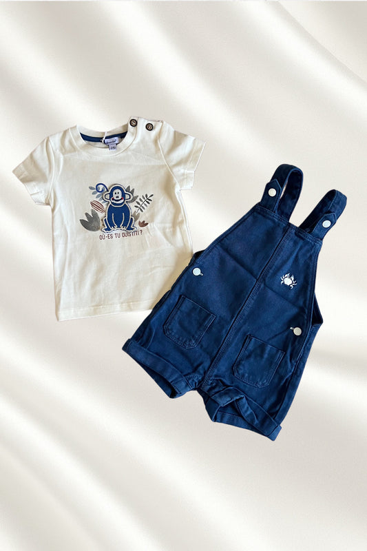 Ensemble 2 pcs salopette courte avec T-shirt