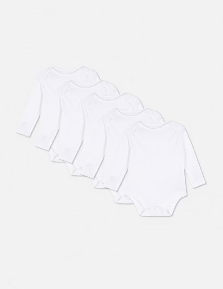 Pack 5 bodies manches longues en blanc