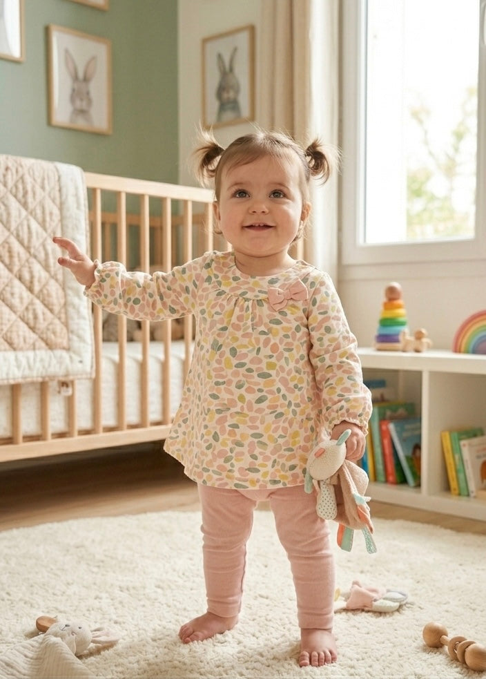 Ensemble 2 pcs blouse fleurie et legging en rose