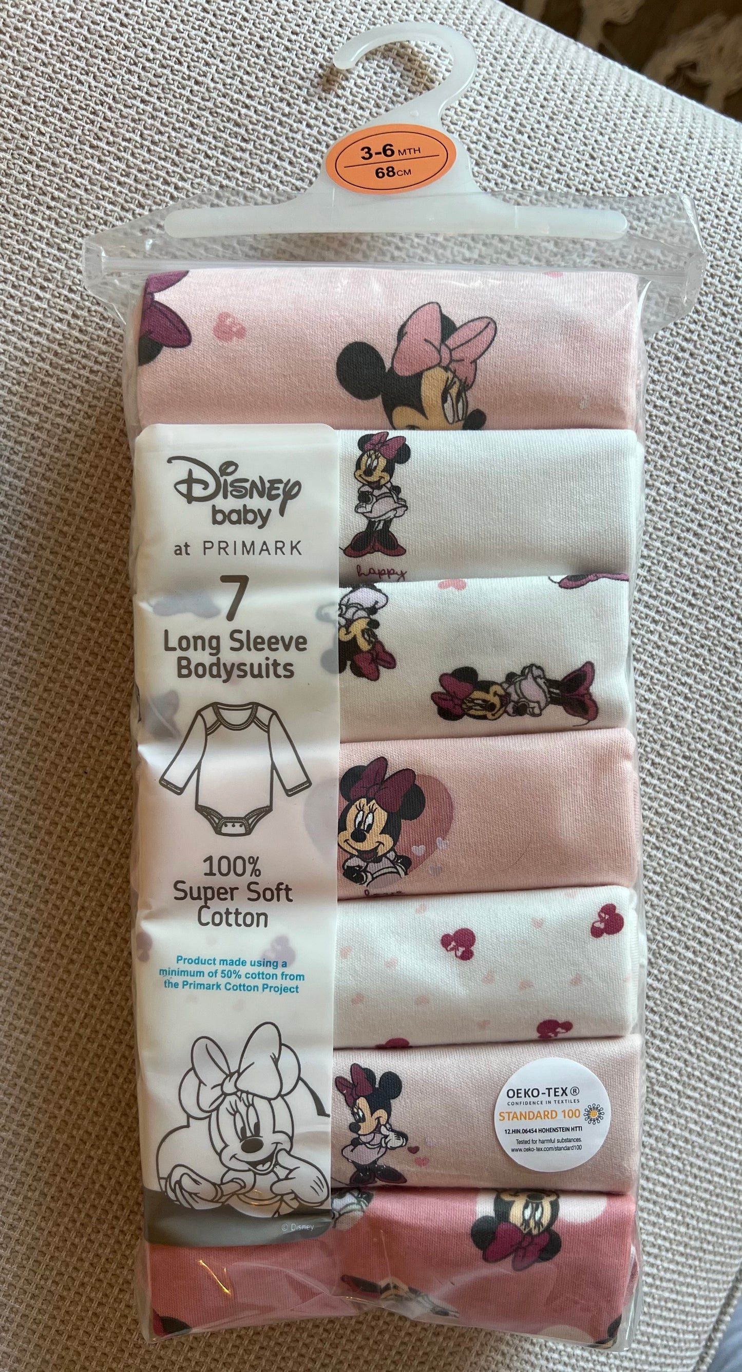 Pack 7 bodies manches longues Disney en Rose