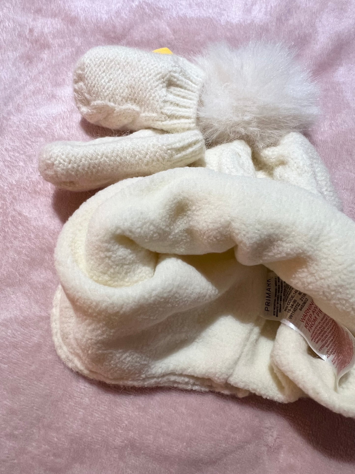 Bonnet + moufles en Blanc cassé