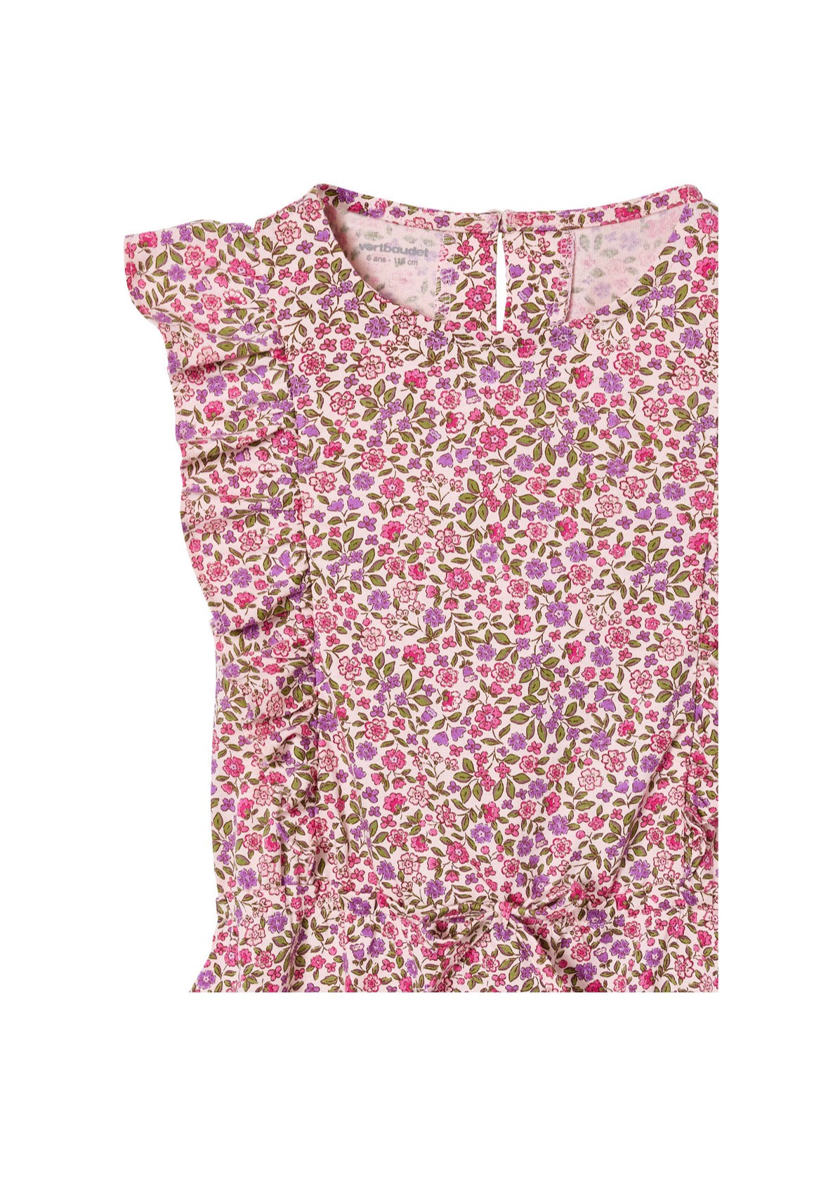 Robe fille imprimée en Rose manches volantées