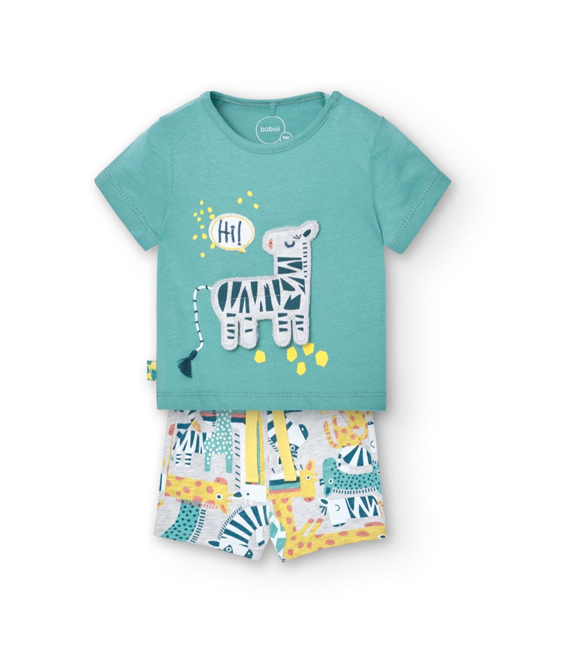 Ensemble 2 pcs Tshirt & short motif zèbre vert garçon
