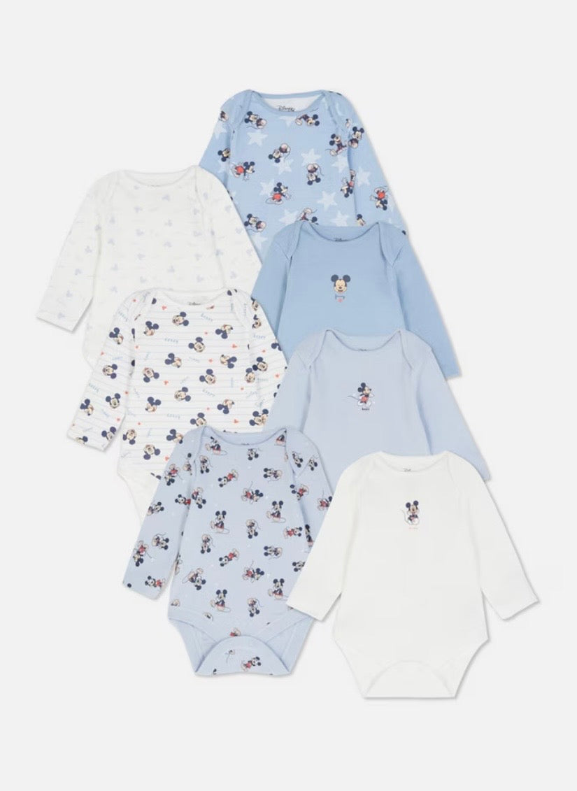 Pack 7 bodies manches longues Disney en Bleu