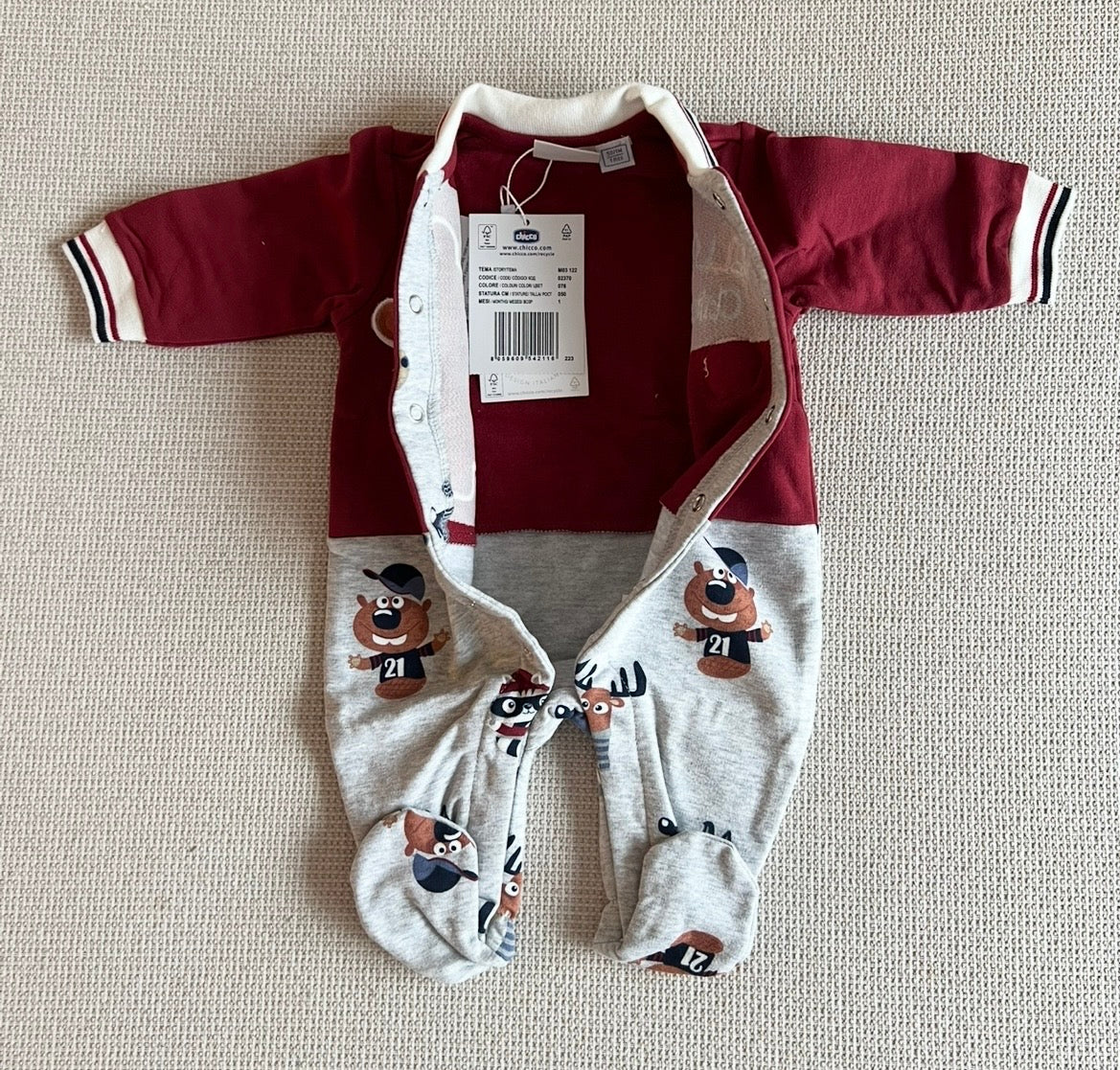 Grenouillère chicco en rouge & gris