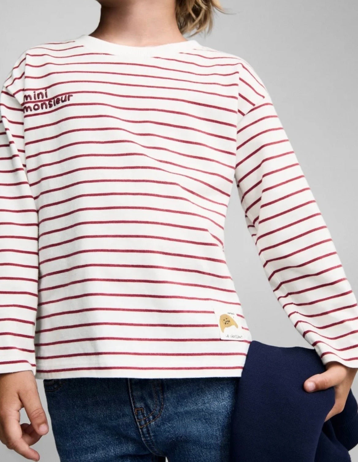 Ensemble 2 pcs Pull rayé en rouge & jean beige