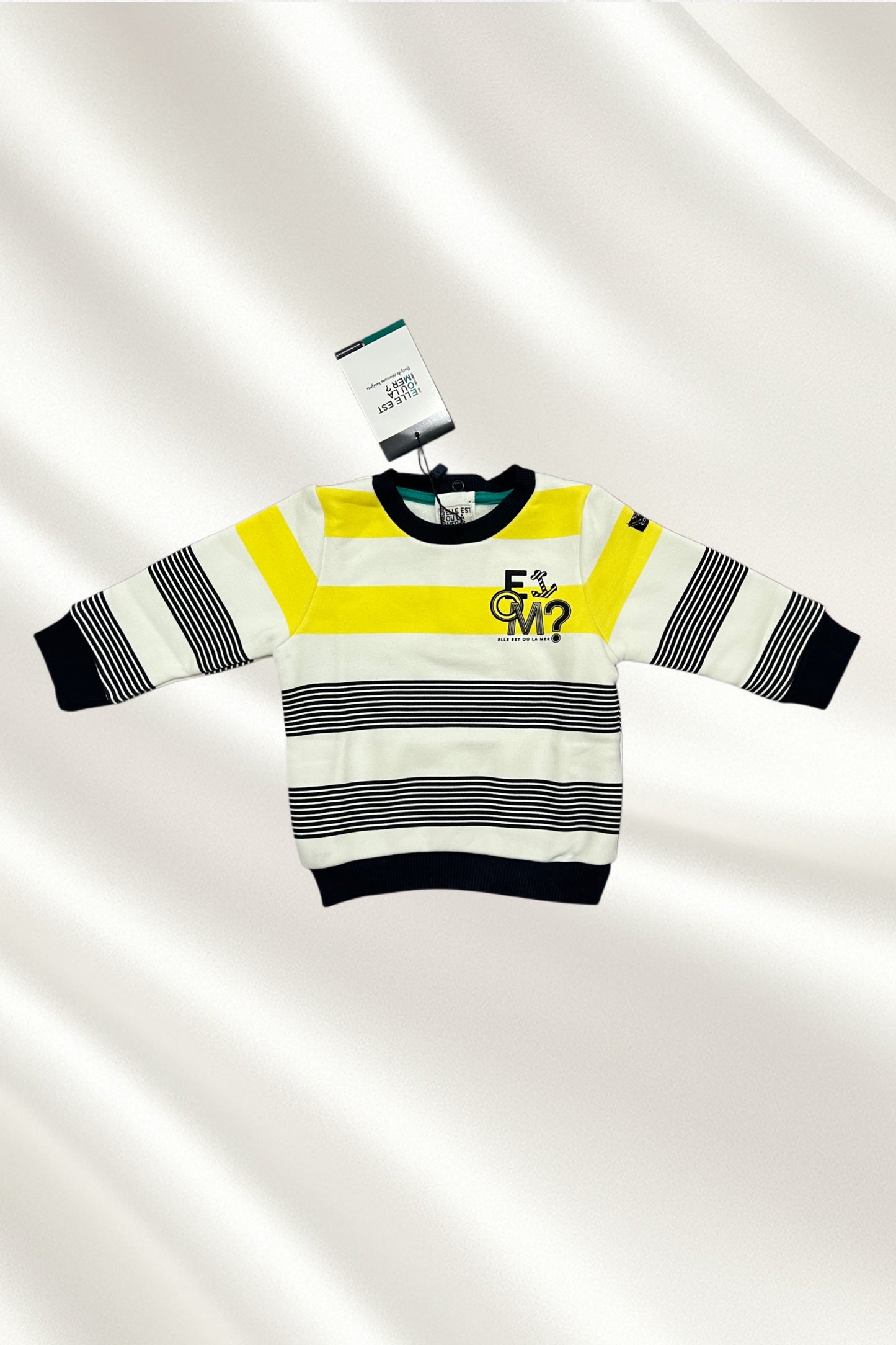 Sweat rayé jaune et bleu marine