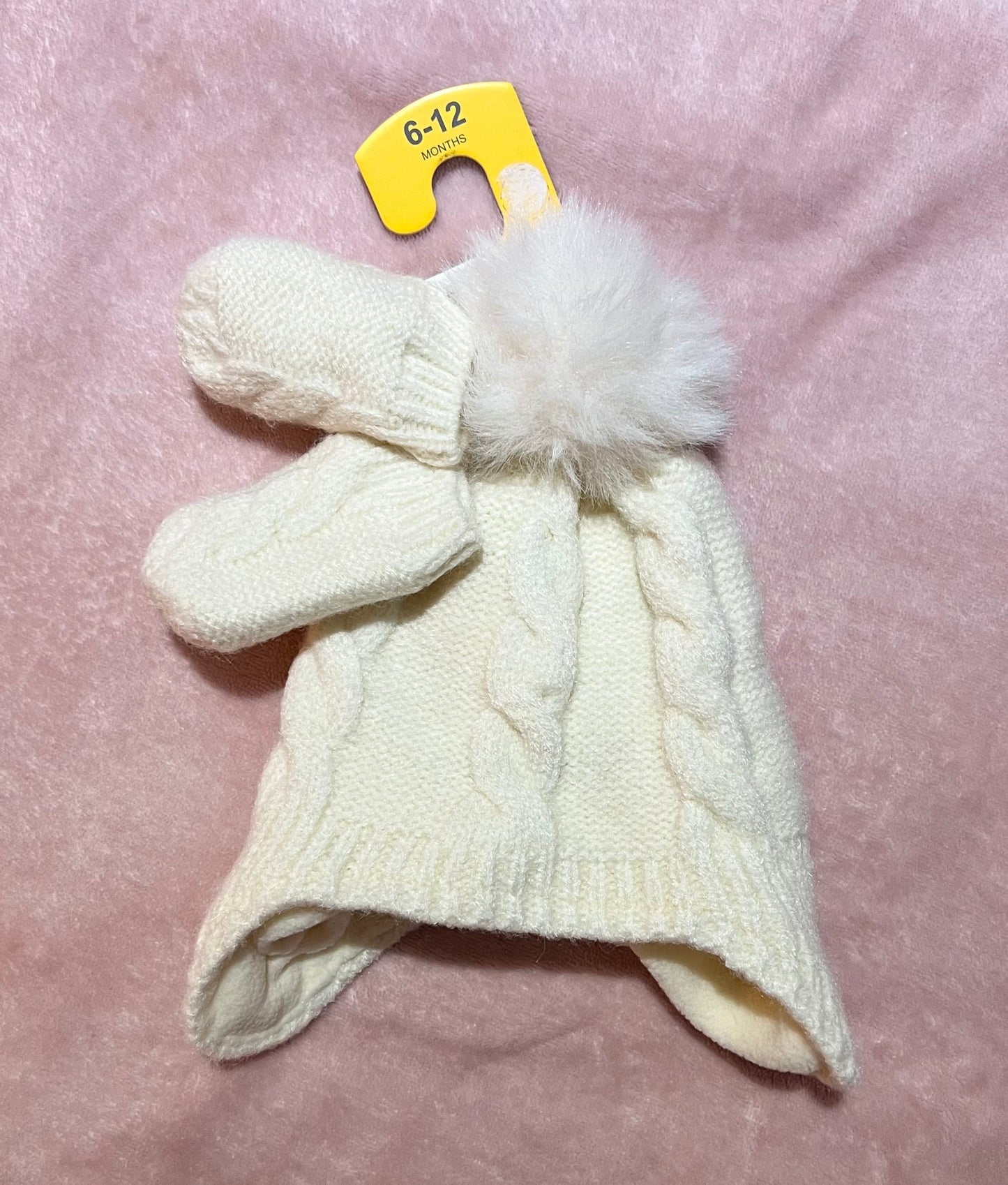 Bonnet + moufles en Blanc cassé