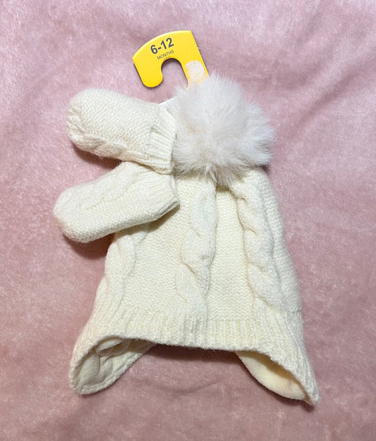 Bonnet + moufles en Blanc cassé