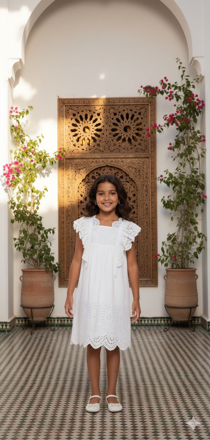 Robe blanche en broderie anglaise
