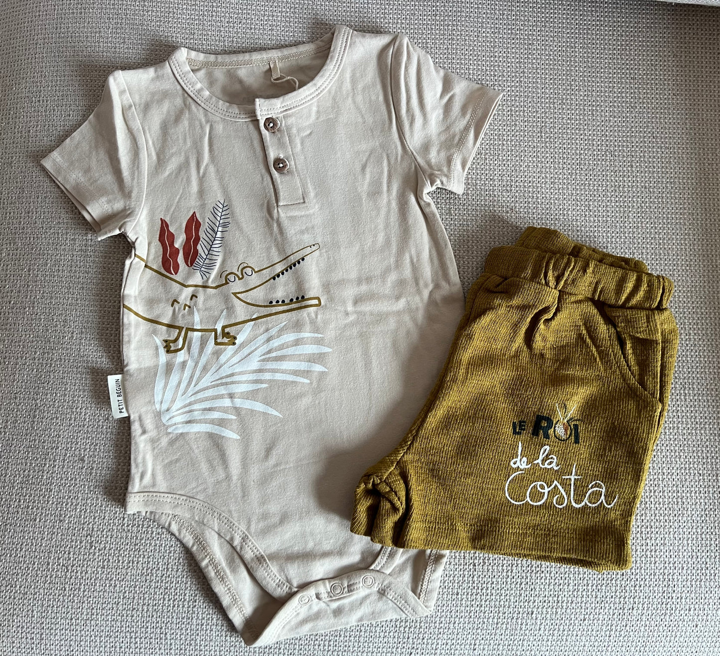 Ensemble 2 pcs Body & short beige kaki garçon