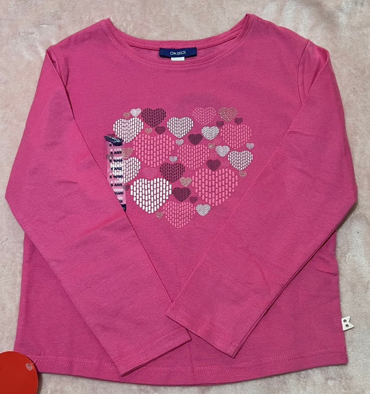 Pull Rose motif coeur avec manches pour filles