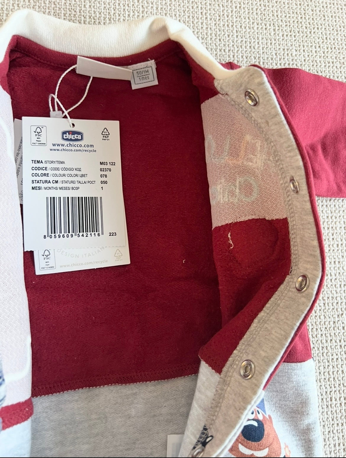 Grenouillère chicco en rouge & gris