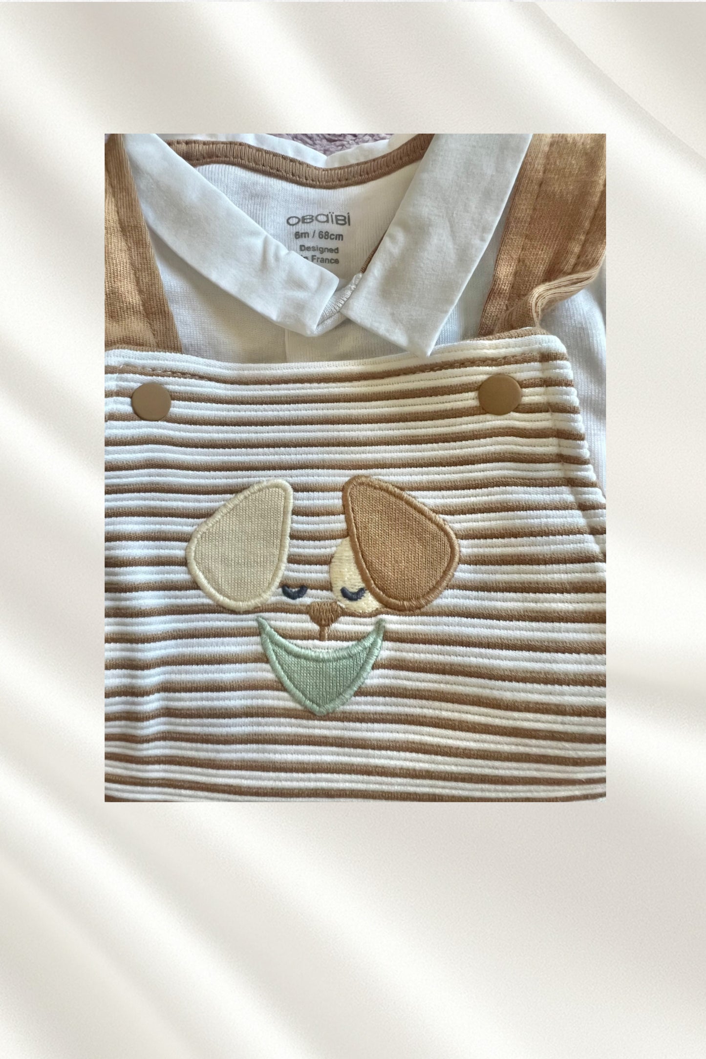 Ensemble 2 pcs salopette rayée beige et Polo