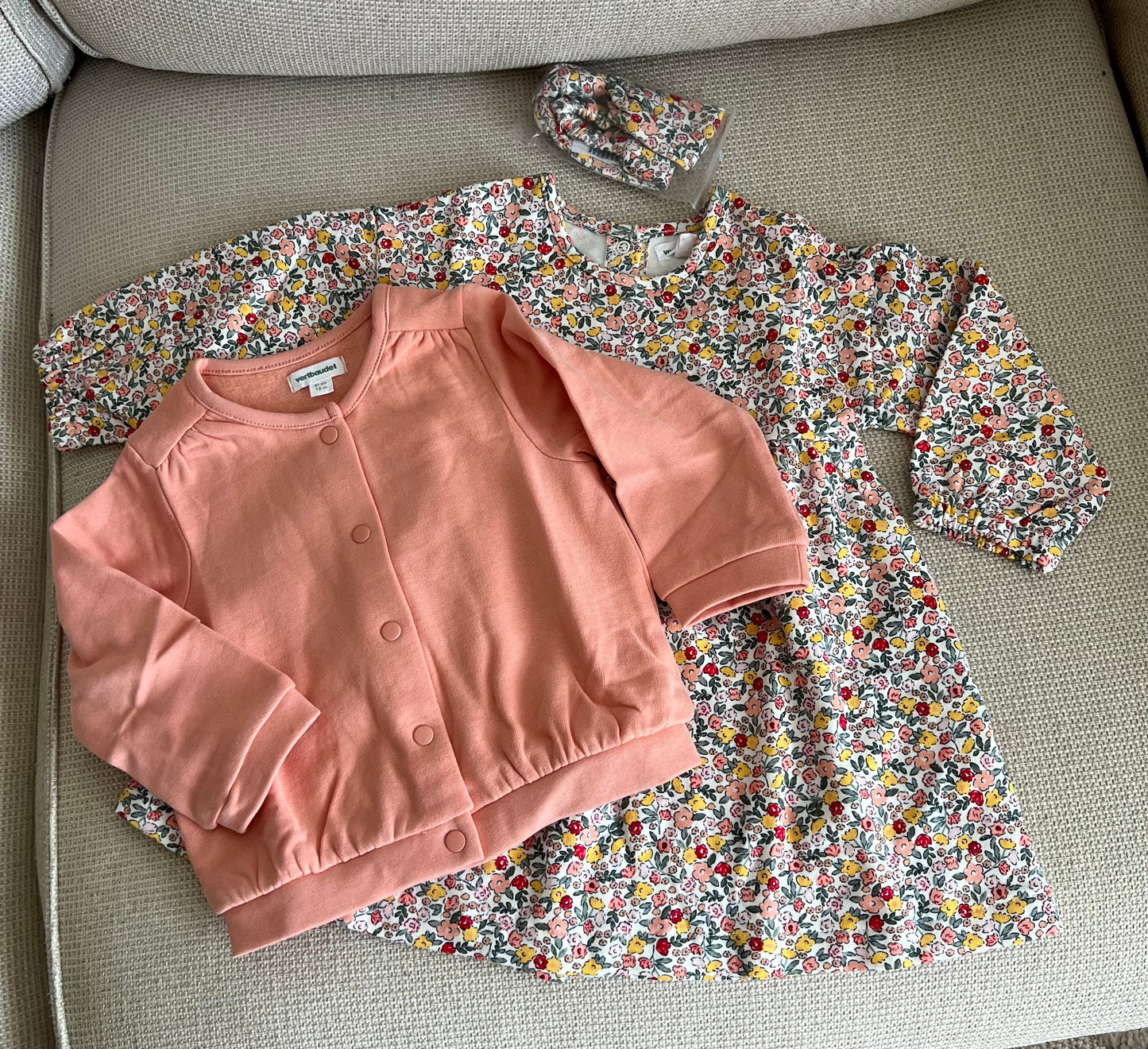 Ensemble 3 pcs Robe + cardigan + bandeau bébé fille