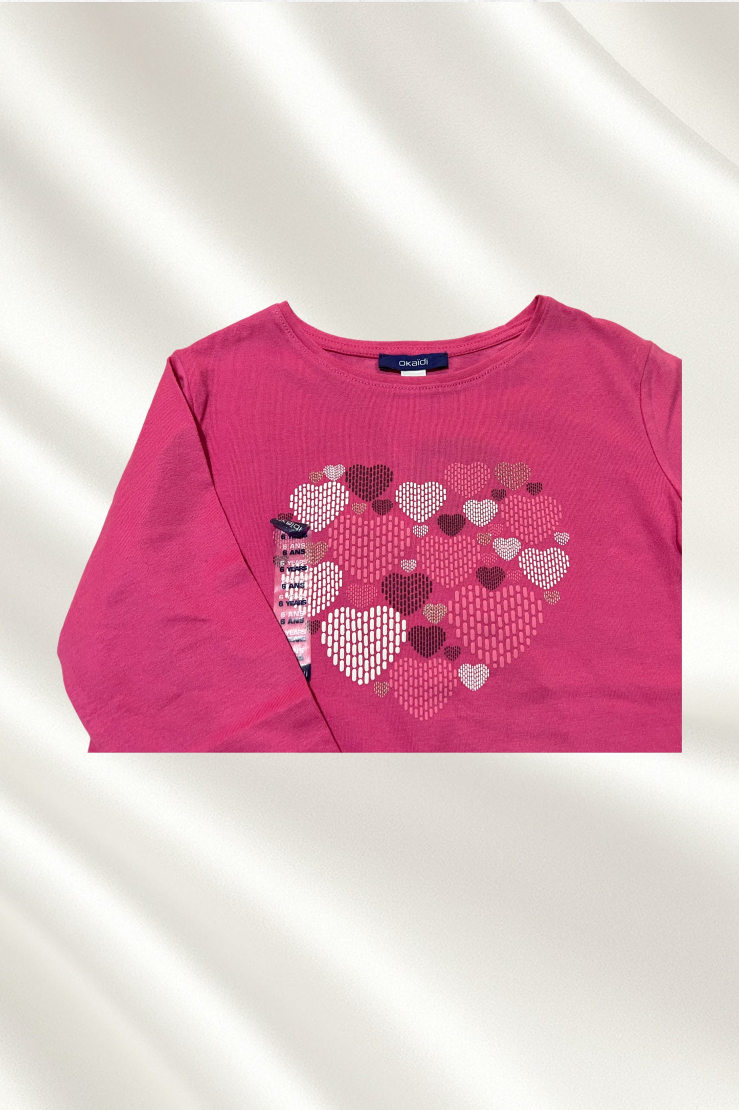 Pull Rose motif coeur avec manches pour filles
