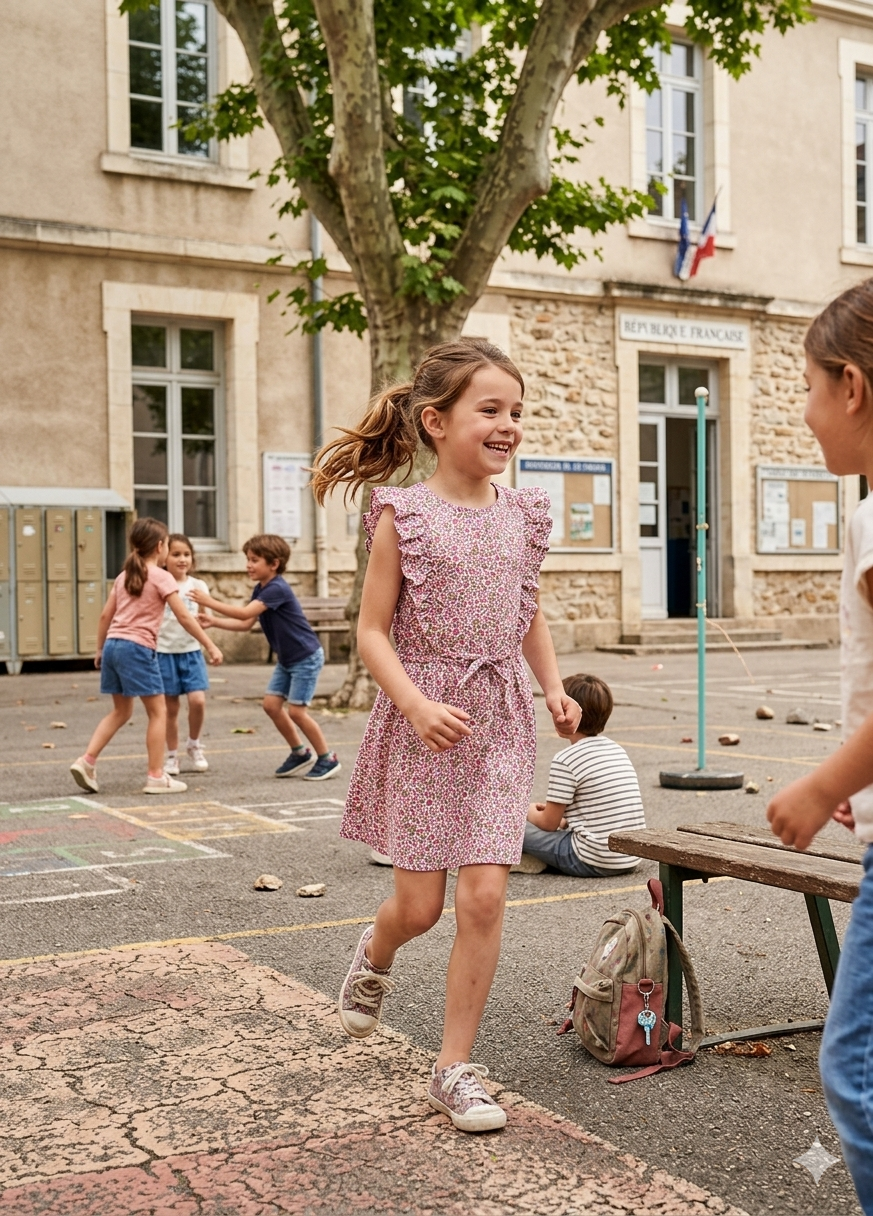 Robe fille imprimée en Rose manches volantées