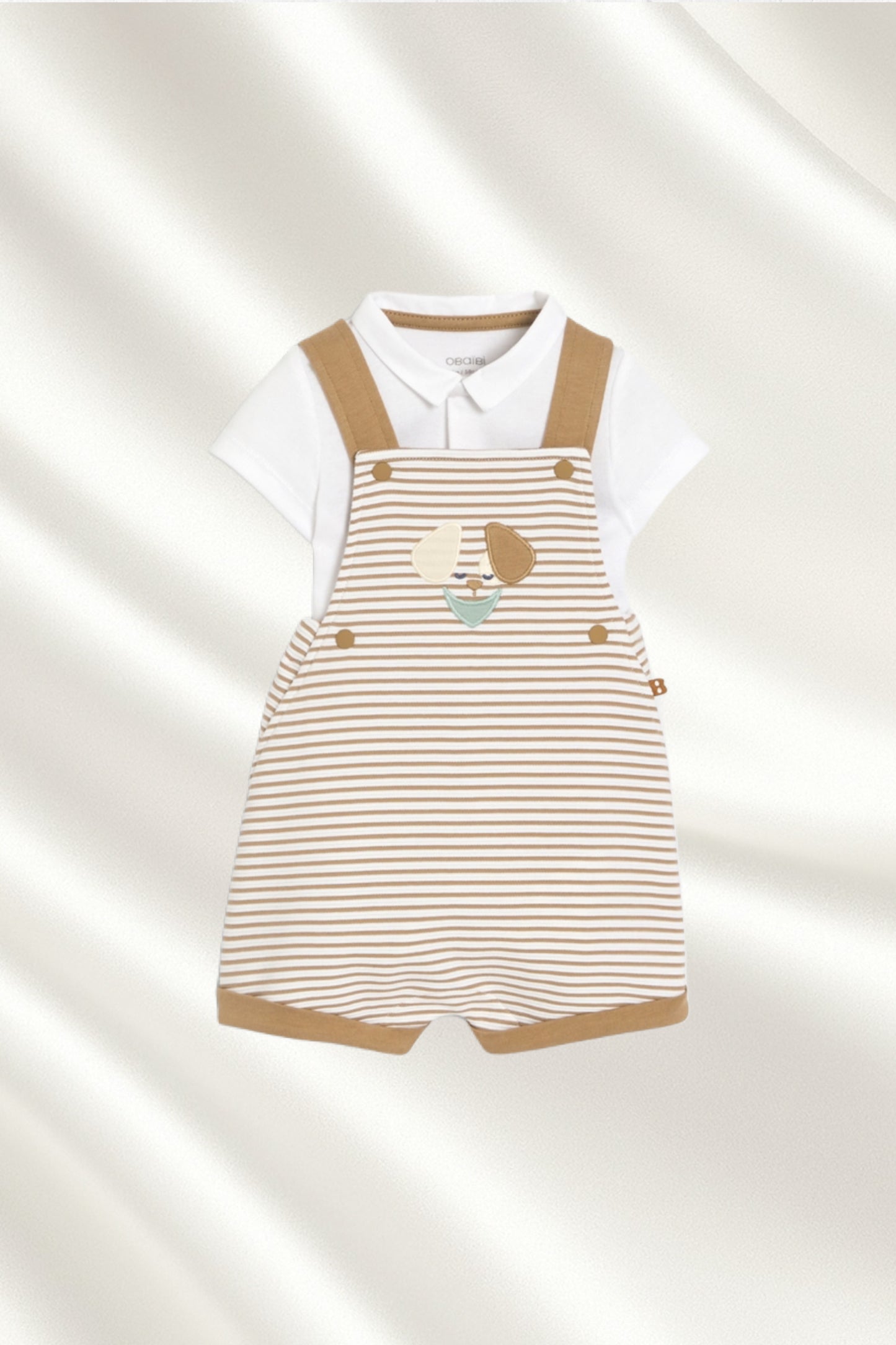 Ensemble 2 pcs salopette rayée beige et Polo
