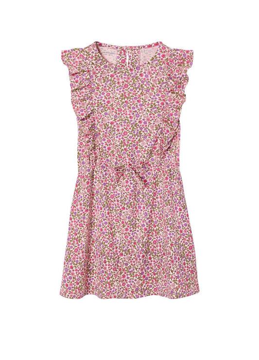 Robe fille imprimée en Rose manches volantées
