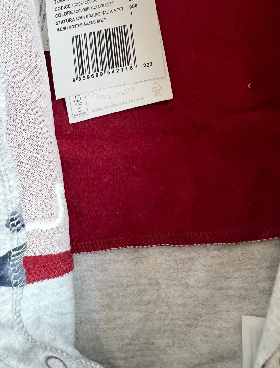 Grenouillère chicco en rouge & gris