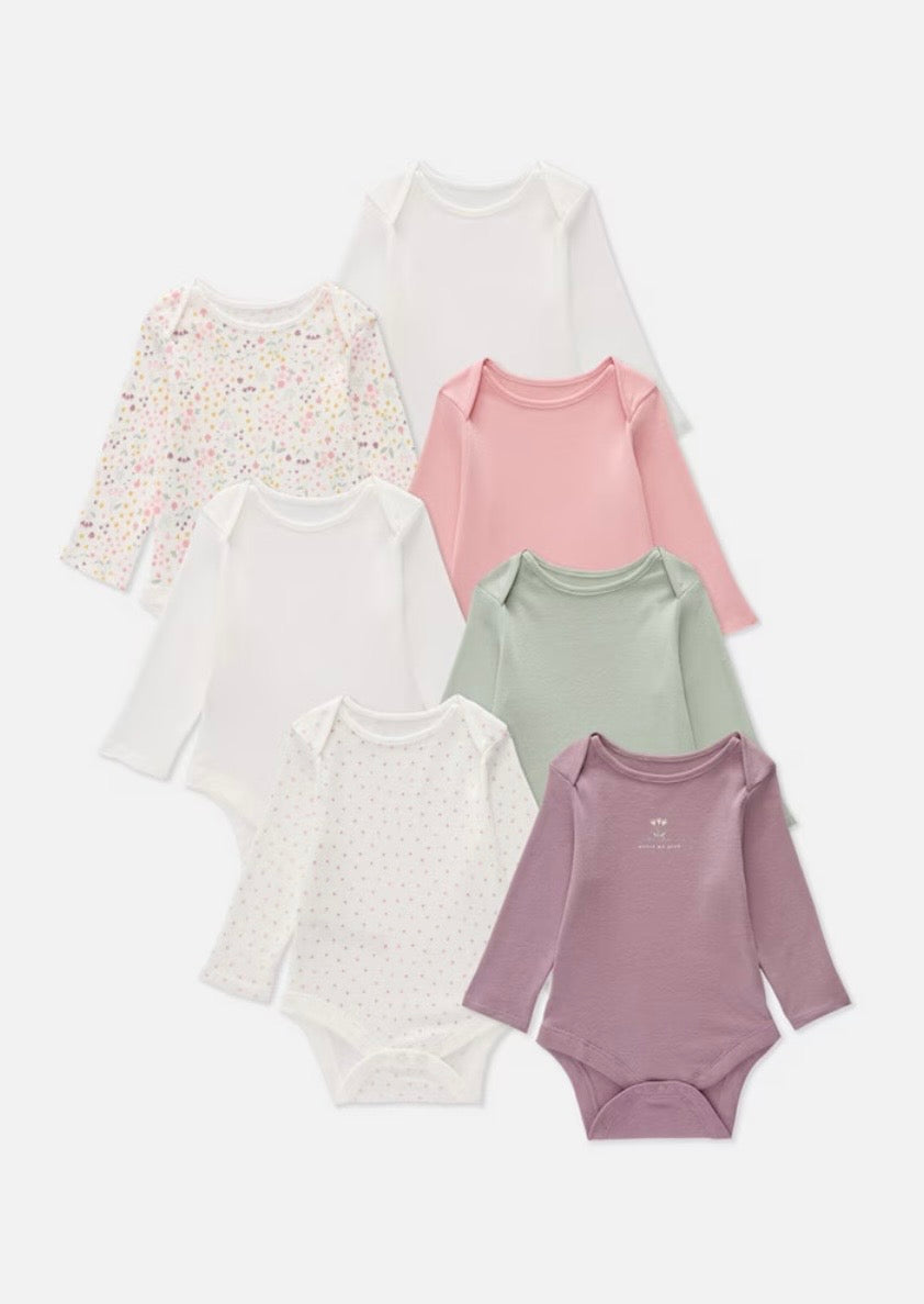Pack 7 bodies manches longues fleuries pour fille