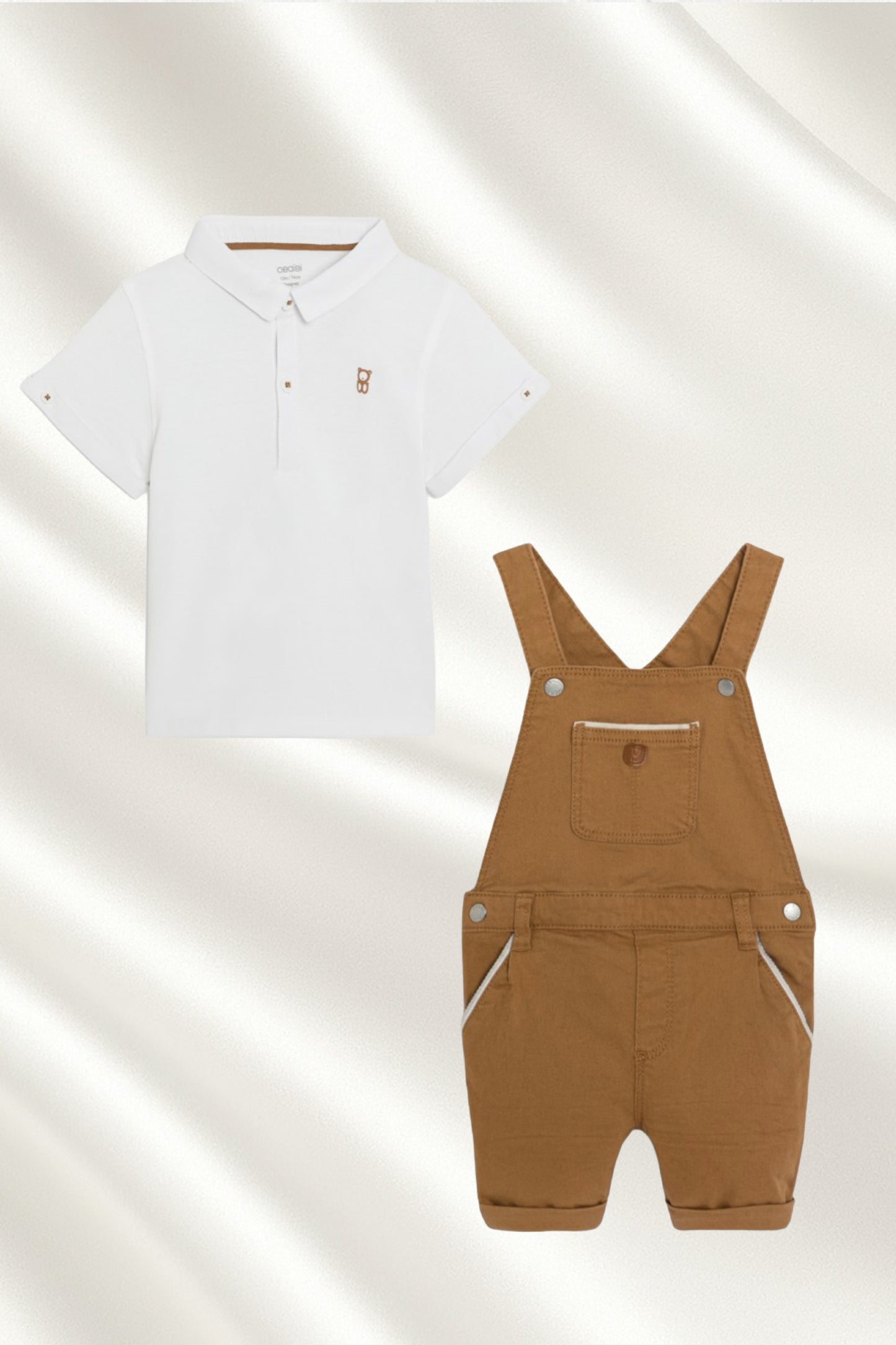 Ensemble 2 pcs Salopette courte en Marron avec Polo