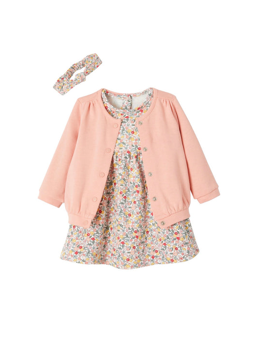 Ensemble 3 pcs Robe + cardigan + bandeau bébé fille