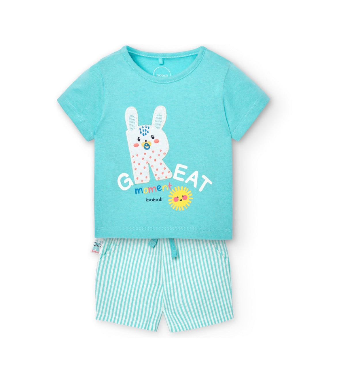 Ensemble 2 pcs Tshirt & short motif lapin bleu garçon