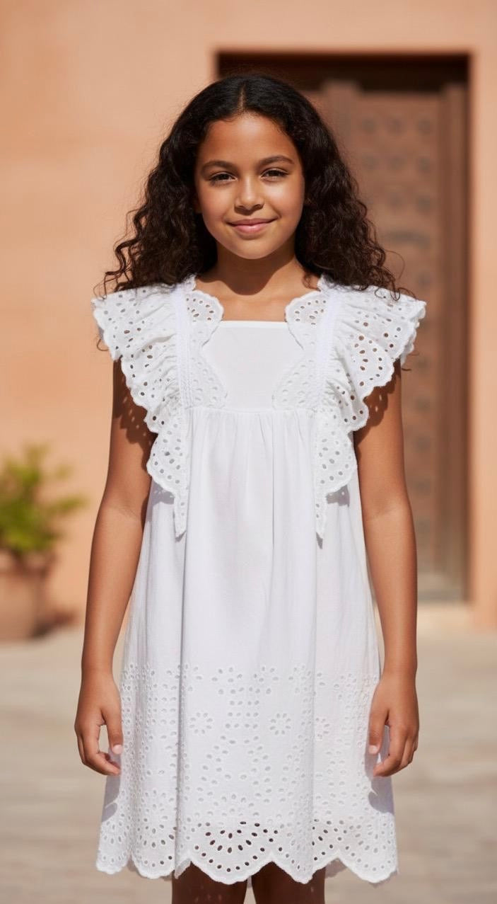 Robe blanche en broderie anglaise