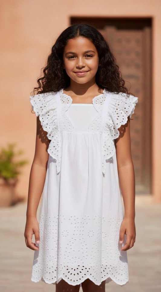 Robe blanche en broderie anglaise