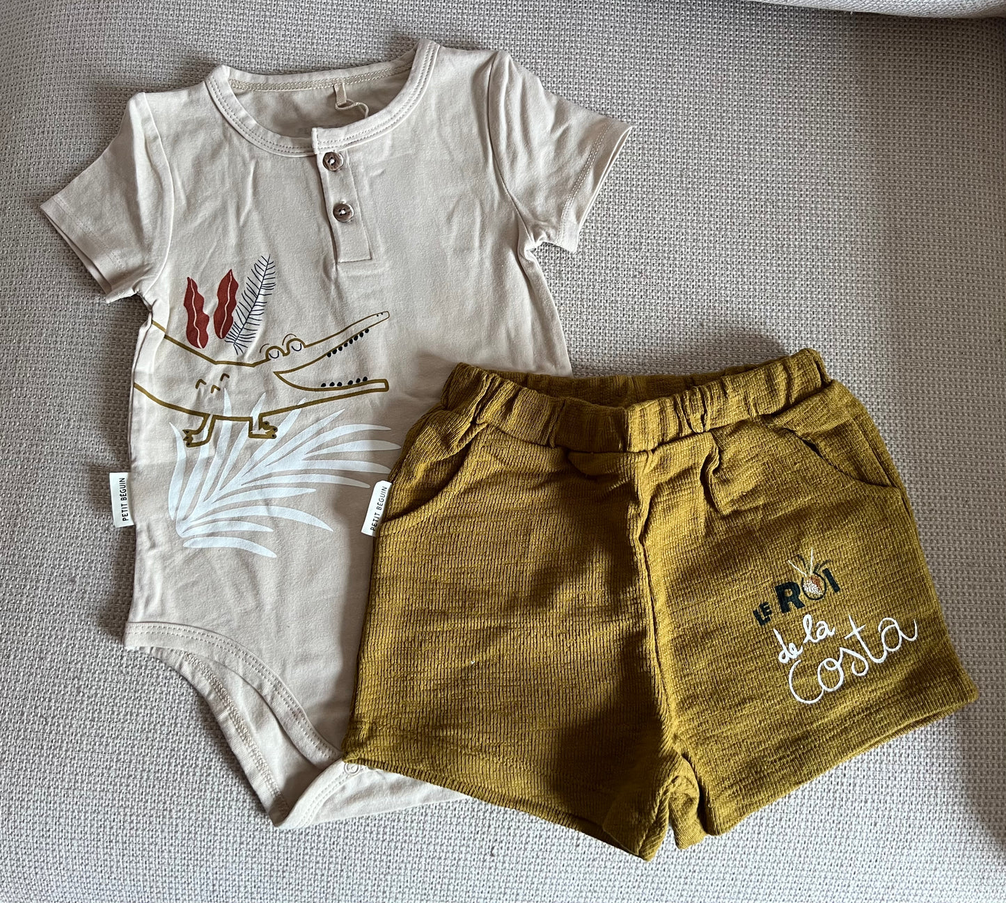 Ensemble 2 pcs Body & short beige kaki garçon