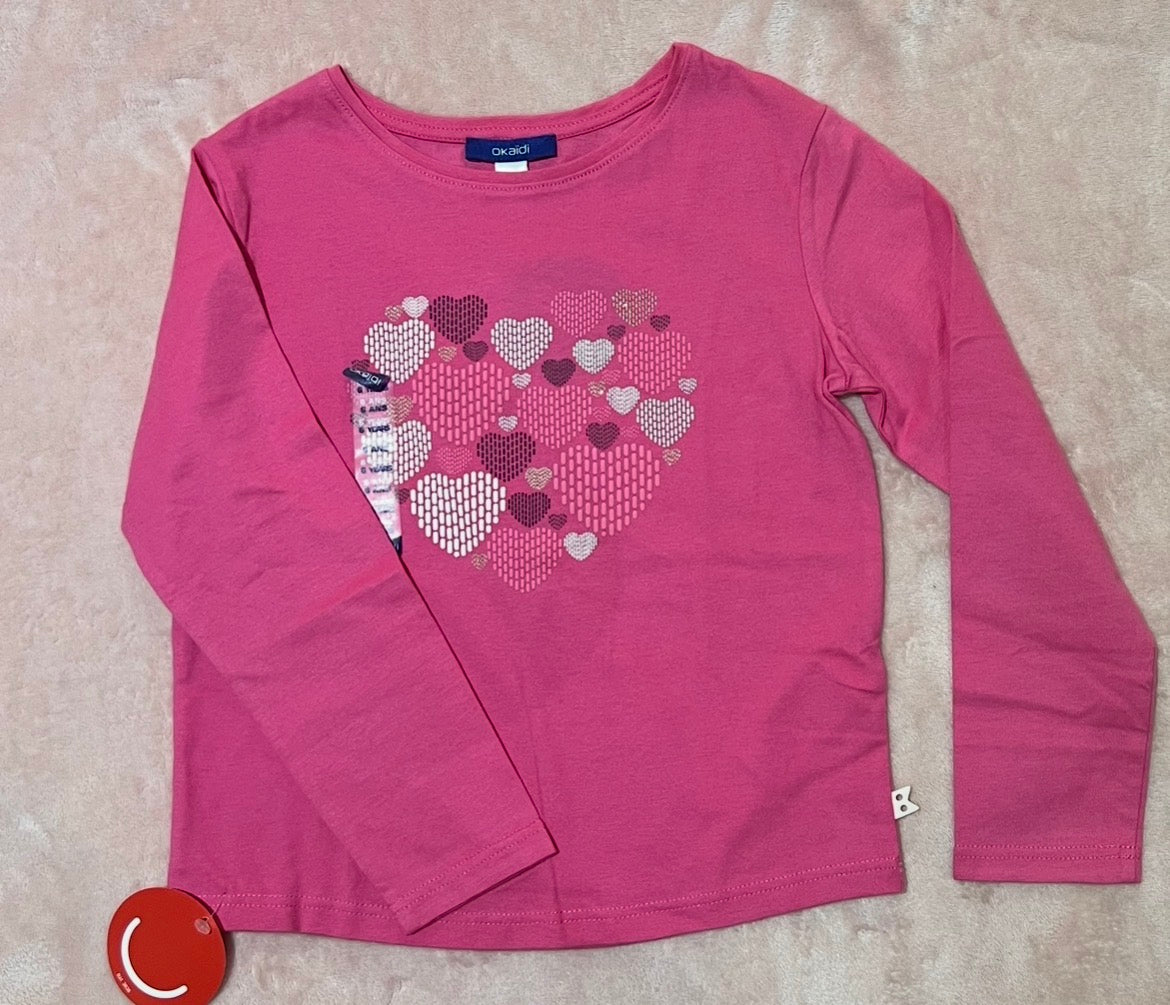 Pull Rose motif coeur avec manches pour filles