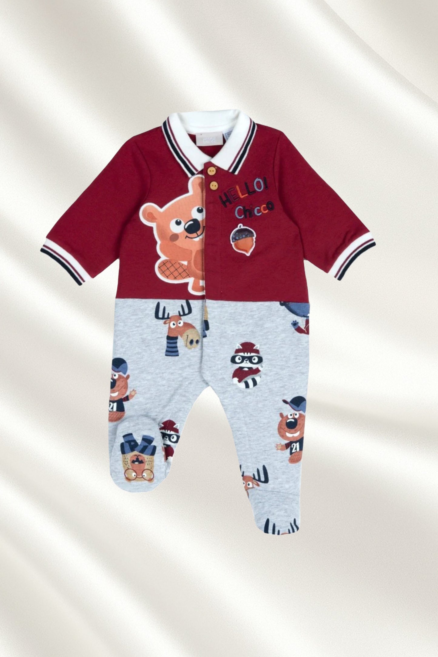 Grenouillère chicco en rouge & gris
