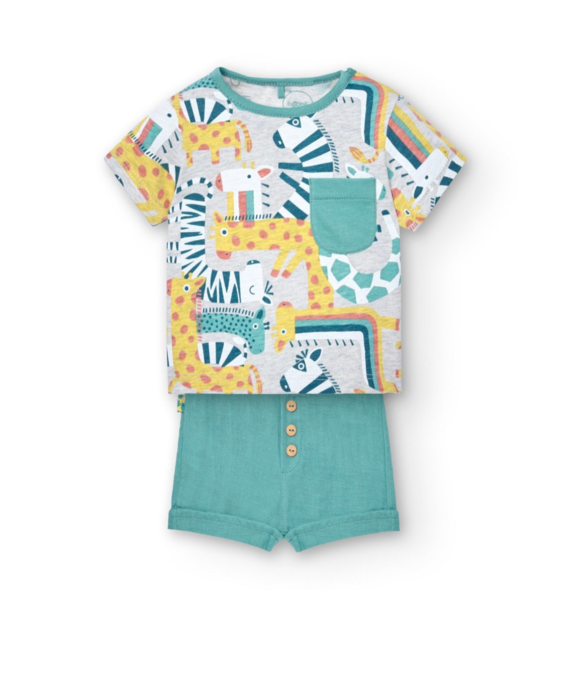 Ensemble 2 pcs Tshirt & short motif zèbre vert garçon