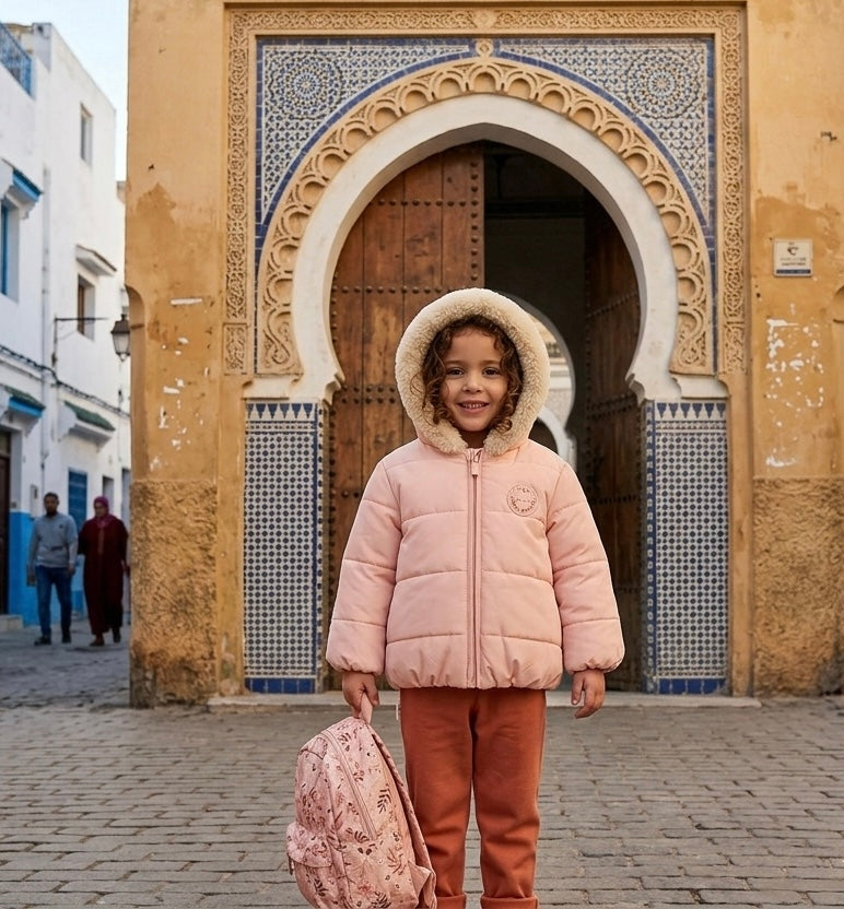 Doudoune réversible imperméable avec capuche en saumon