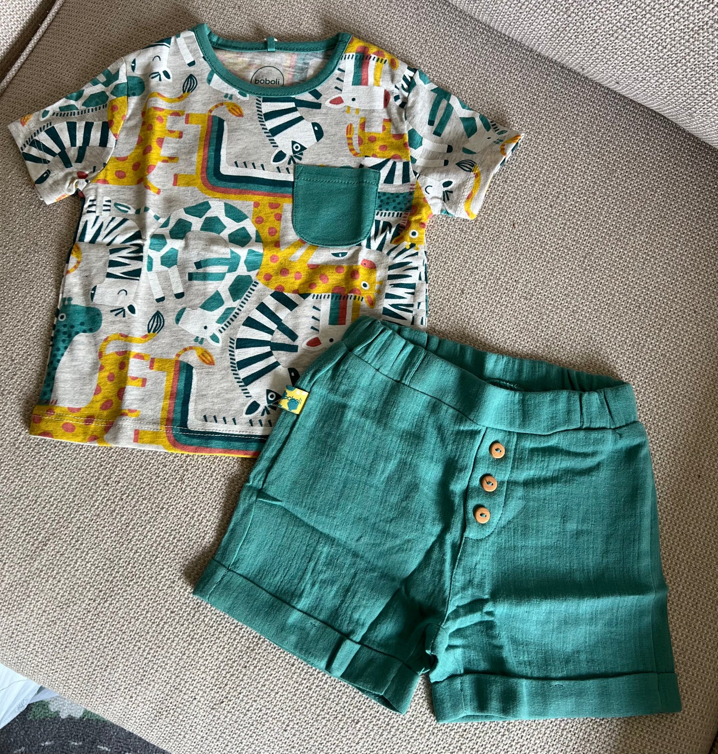 Ensemble 2 pcs Tshirt & short motif zèbre vert garçon