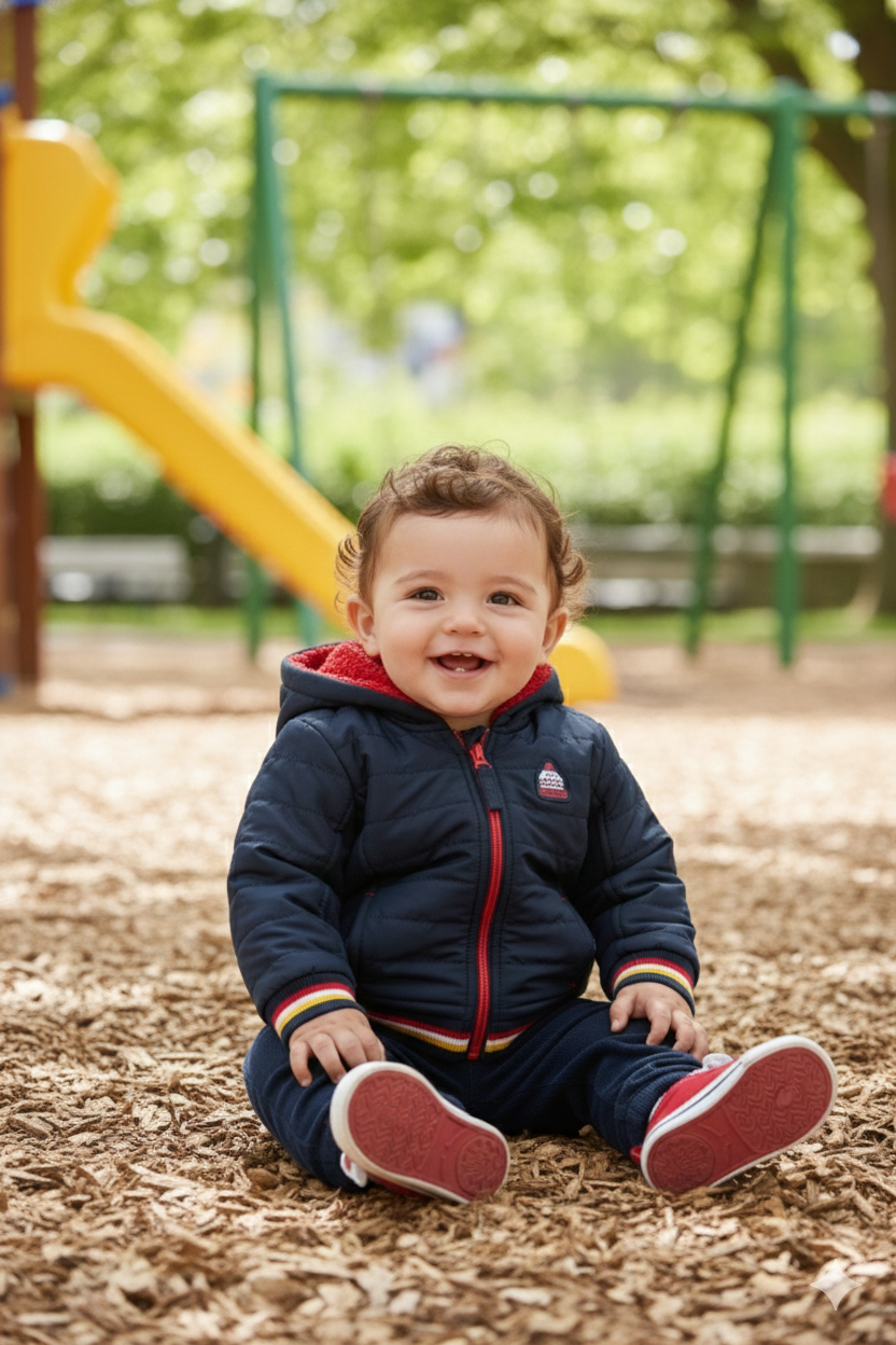 Manteau bleu marine avec capuche doublure rouge