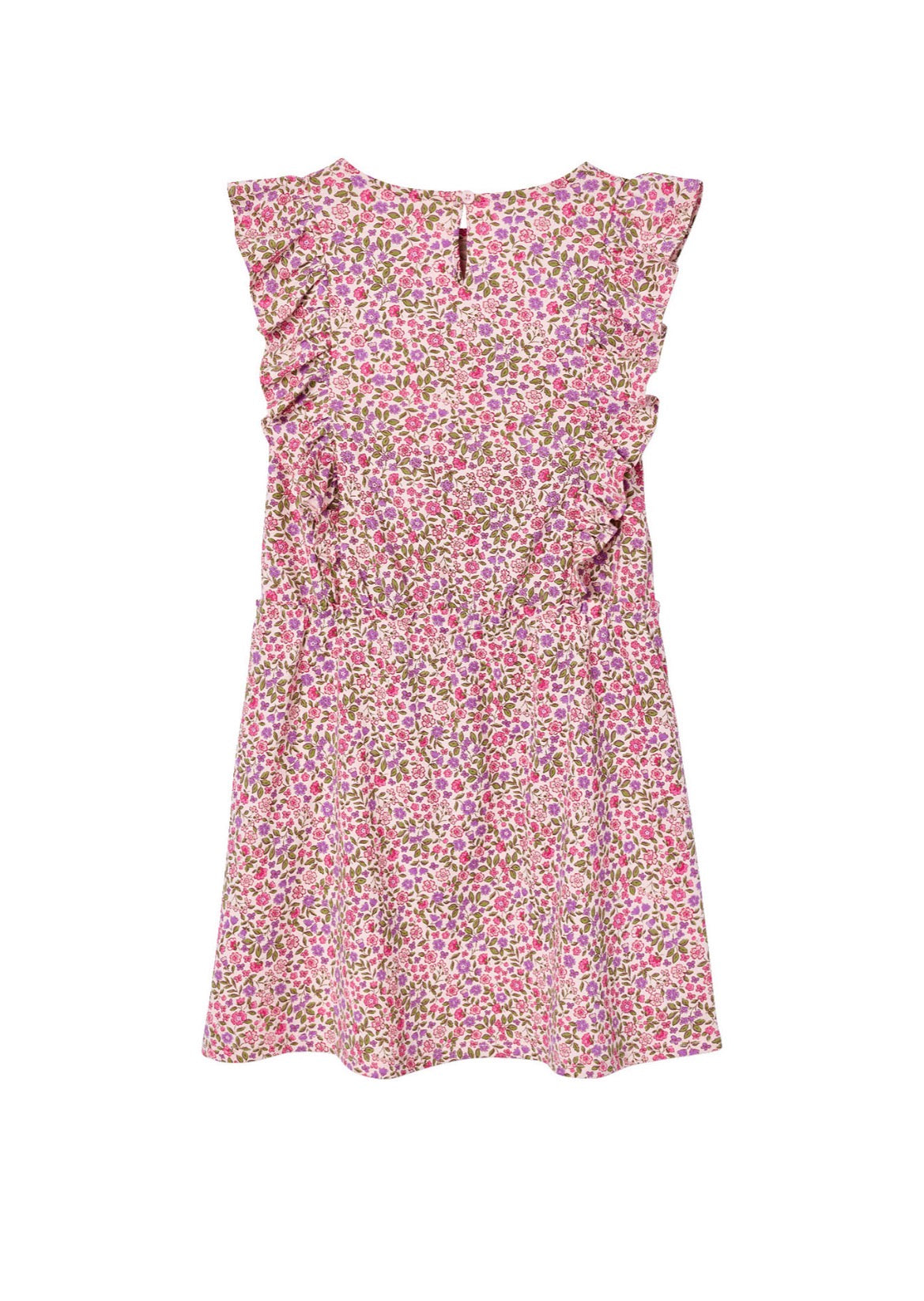 Robe fille imprimée en Rose manches volantées
