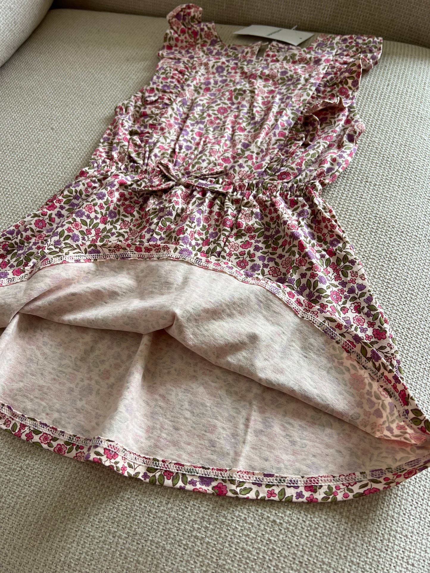 Robe fille imprimée en Rose manches volantées