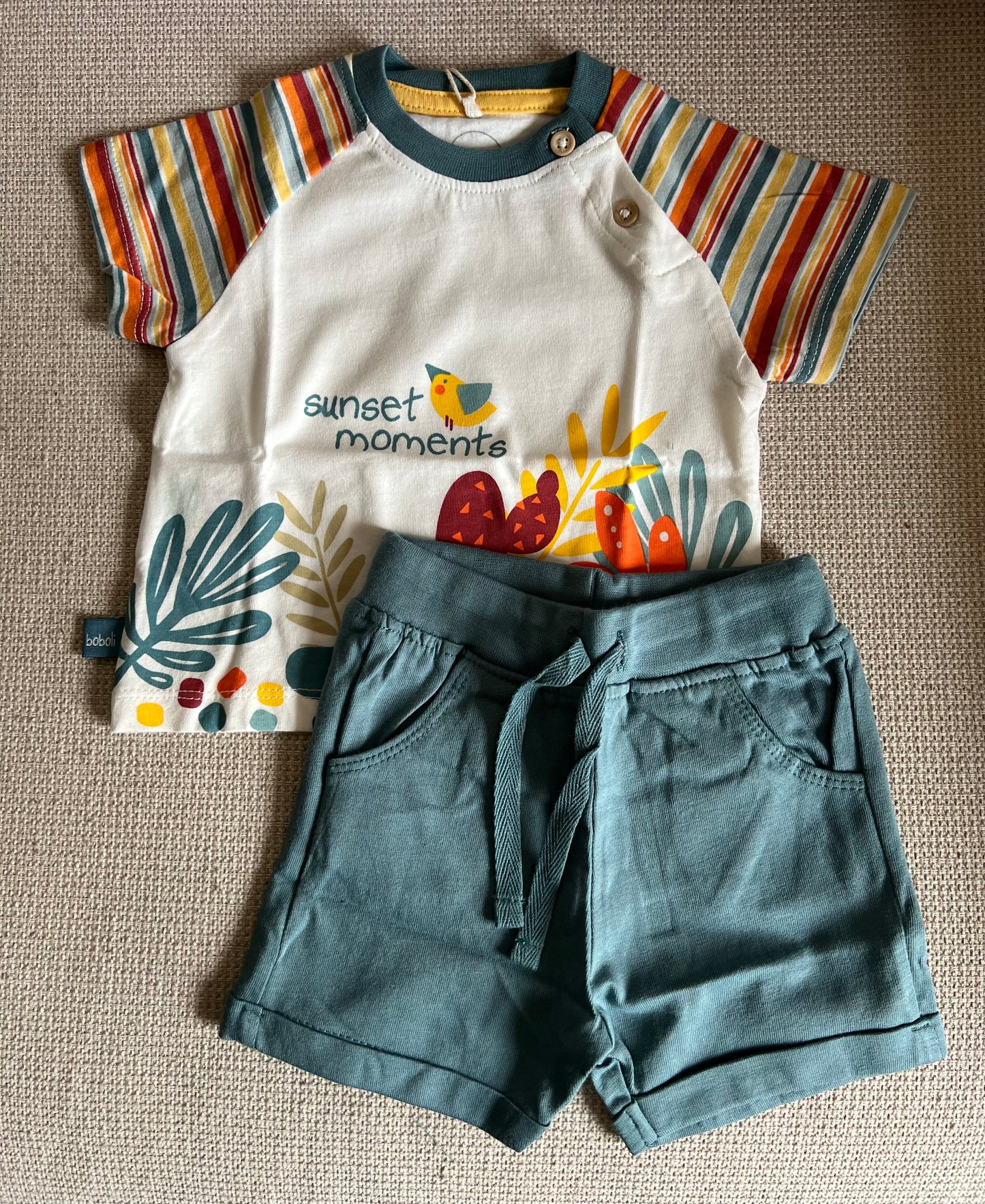 Ensemble 2 pcs tshirt & short motif automne bleu vert