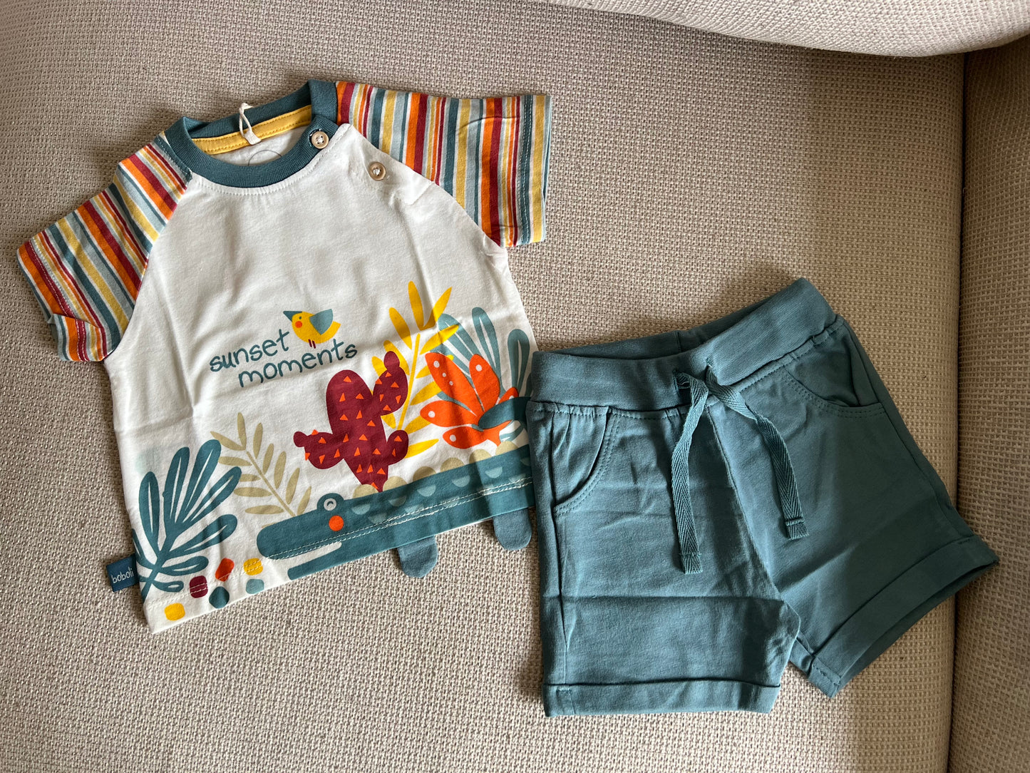 Ensemble 2 pcs tshirt & short motif automne bleu vert
