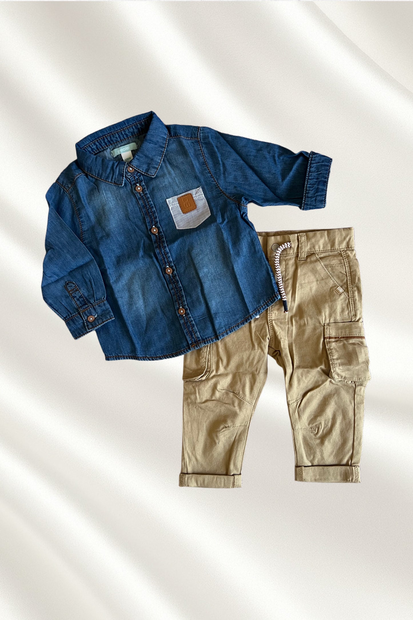 Ensemble 2 pcs chemise jean et pantalon beige