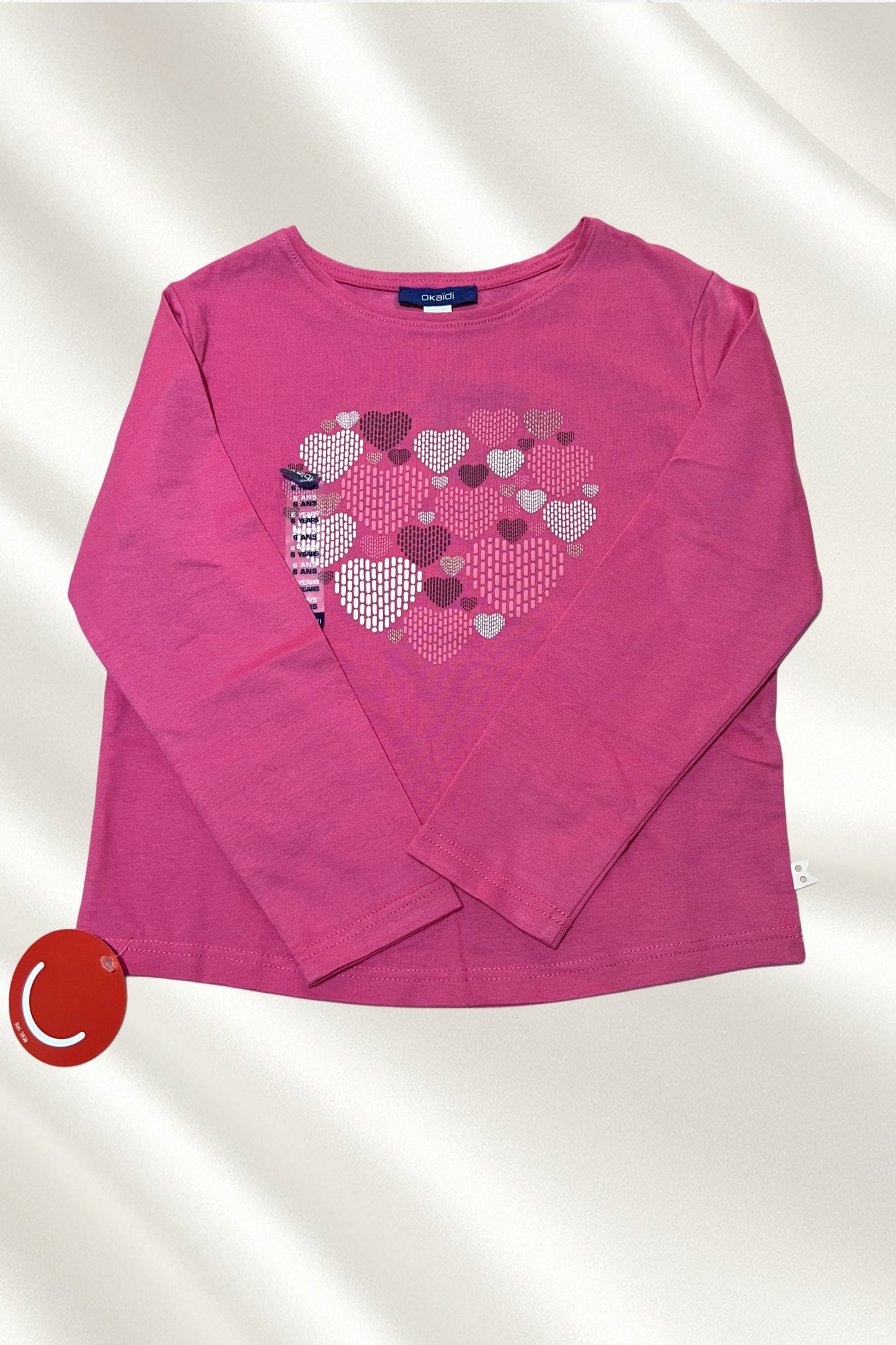Pull Rose motif coeur avec manches pour filles